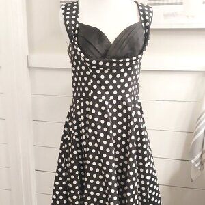 Retro Pinup Style Dress, 1950s Rockabilly, Black & White Polka Dot, Medium